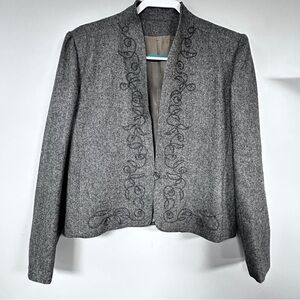 Junior COLONY Beautiful Vintage Gray Wool Blend Embroidered Blazer, M, EUC!